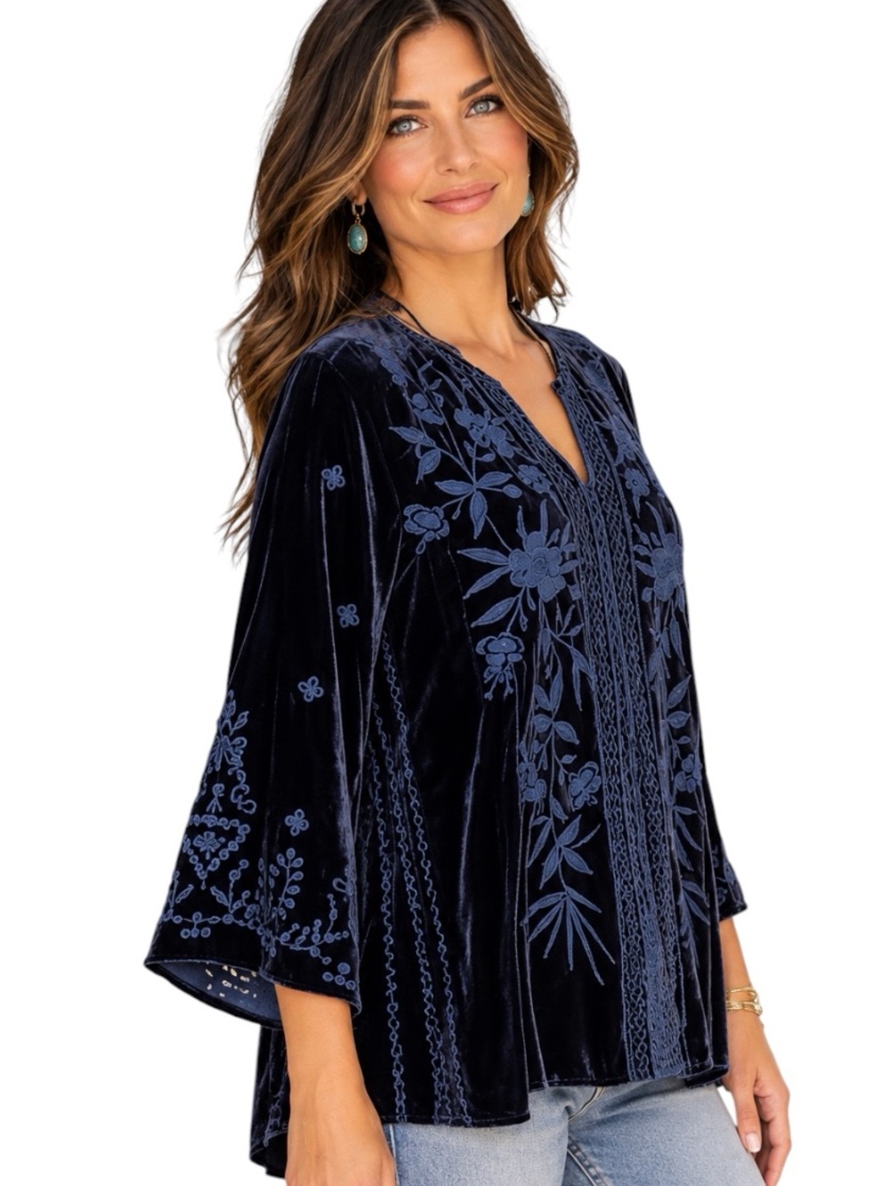 Johnny Was Adele heavily embroidered velvet tunic